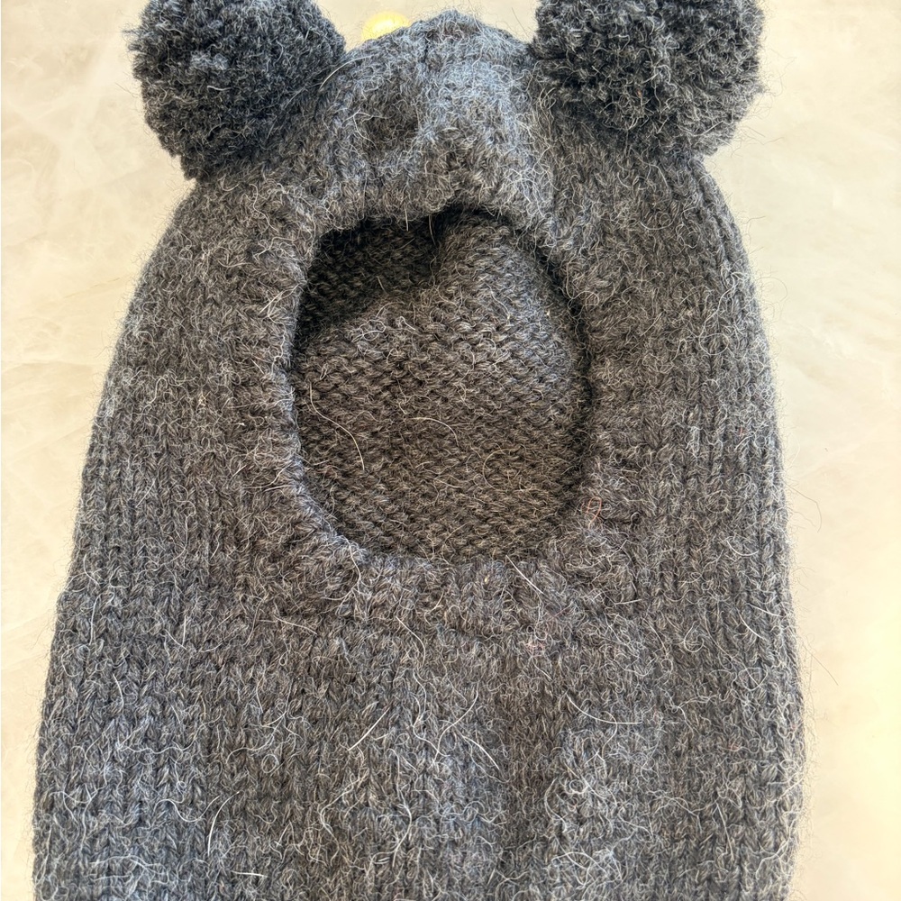 Alpaca Wool Cozy Gray Knit Bear Hat for Small Dogs